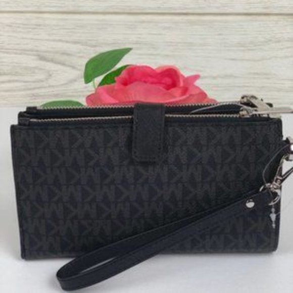 ❤️Michael Kors DoubleZip Wallet Wristlet Sig Black - Picture 2 of 8